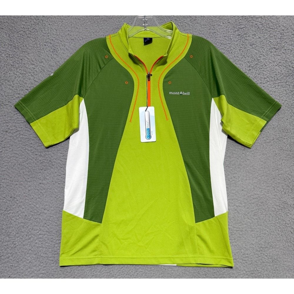 NEW mont-bell Coolmax 1/4 Zip short sleeve pullover Mens Large Green
